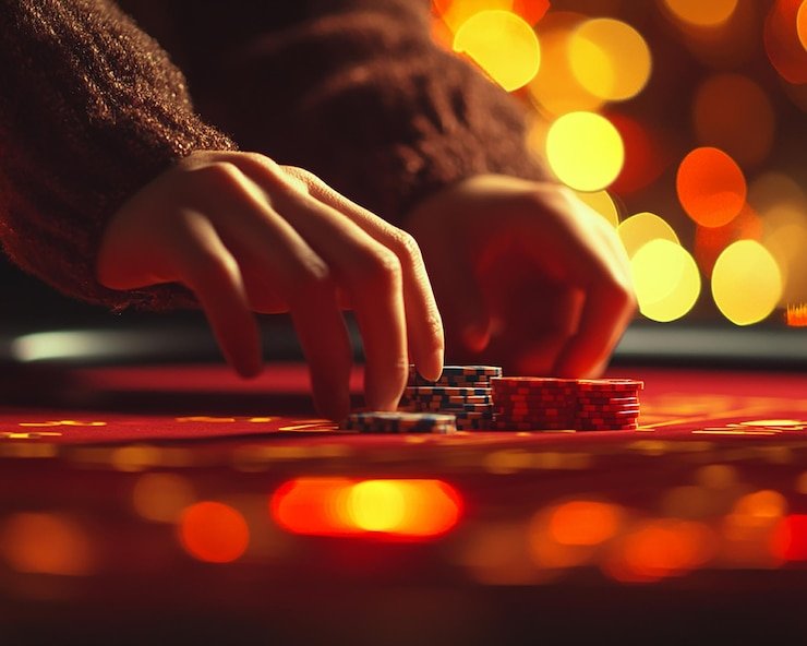 Live baccarat table on warungplay slot Android app showing cards, player count, and bet placement panel